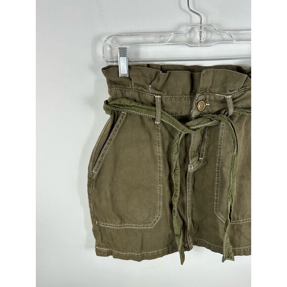 Free People Green Paperbag Cargo Mini Skirt Tie Skirt Size 4 Boho Military - Picture 8 of 10